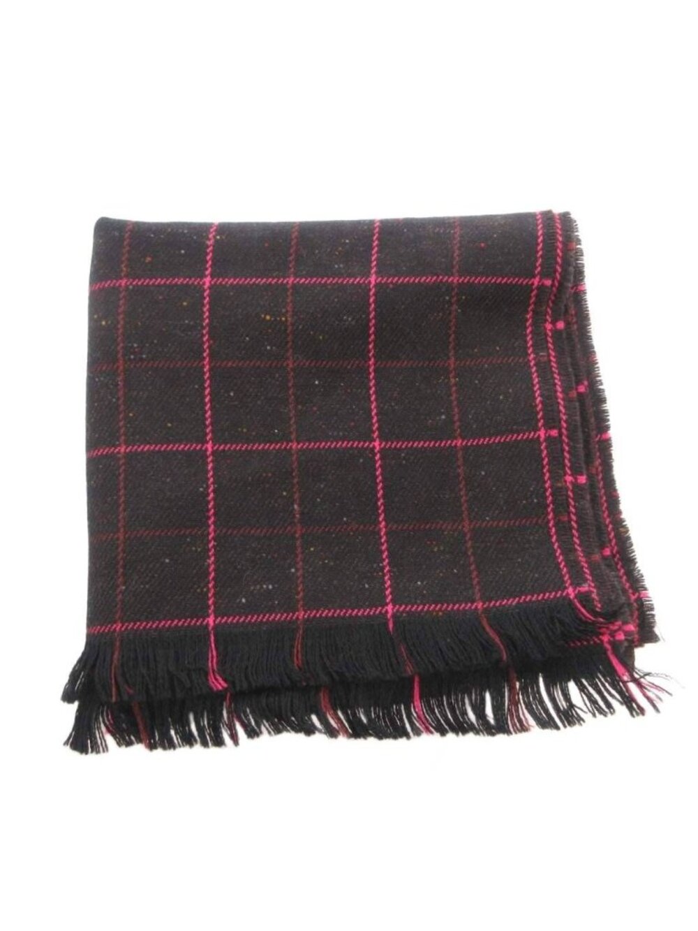 Gucci Scarf Shawl Wool Plaid Fringe Black Pink - Picture 2 of 7